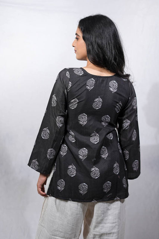 AMIEE BLACK BLOSSOM FULL SLEEVED KURTI